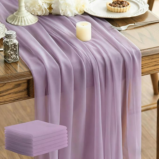 Purple Glitter Chiffon Table Runner 35x120 Inches 6 Pack for Christmas Home Dining Party Table Decor