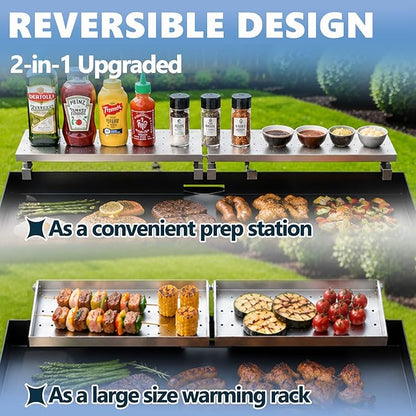SafBbcue Griddle Warming Rack for Blackstone 36" Griddles, Reversible Warming Rack for Blackstone Flat Top Griddle Accessories to Expand Cooking Space, Universal Stainless Steel Side Shelf, 2 Pack