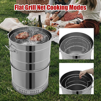 LARIDE Charcoal Grills Stainless Steel Ultra-Portable Smoker Grill for Outdoors, Camping and Home BBQ 16.14” Diameter, 360° Rotating Hanging BBQ with 50 Skewers barril para asar carne