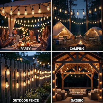 Afirst Outdoor String Lights Weatherproof Connectable LED Edison String Lights, Black Cord with Clear Plastic Bulbs, Starry Theme