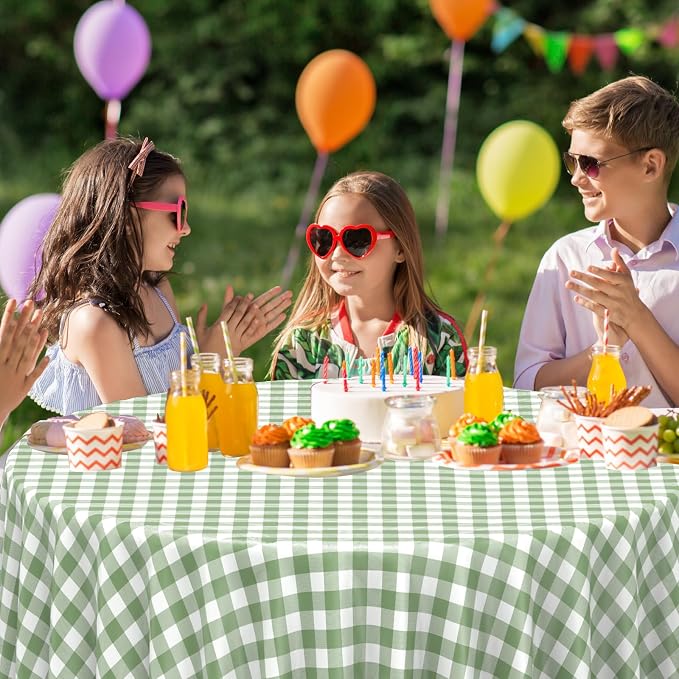 3 Pcs Sage Green Gingham Tablecloths 84 inch Checkered Round Tablecloths | Disposable Waterproof Green Round Gingham Tablecloths for Baby & Bridal Shower Picnic Camping Barbecue Birthday Party,84 Inch