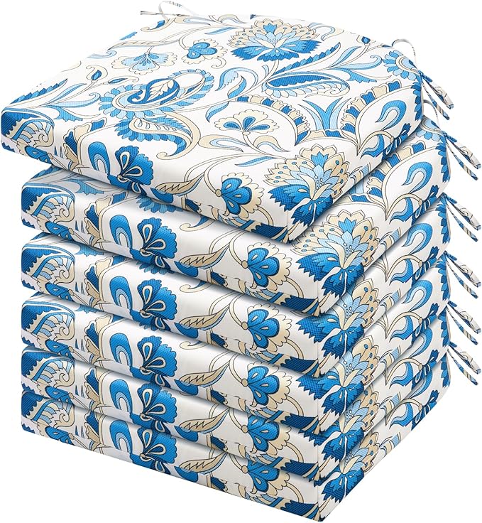 HARBOREST Outdoor Chair Cushions Set of 6, Water Resistant Patio Chair Cushions with Ties, Outdoor Seat Cushions for Patio Furniture, 17"x16"x2", Blue Butterfly