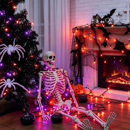 2 Pack Orange&Purple Halloween Lights, 100 Count, Incandescent Mini Halloween String Lights Outdoor, Black Wire Connectable Tree Light for Garland Xmas Thanksgiving Holiday Patio Home Decor