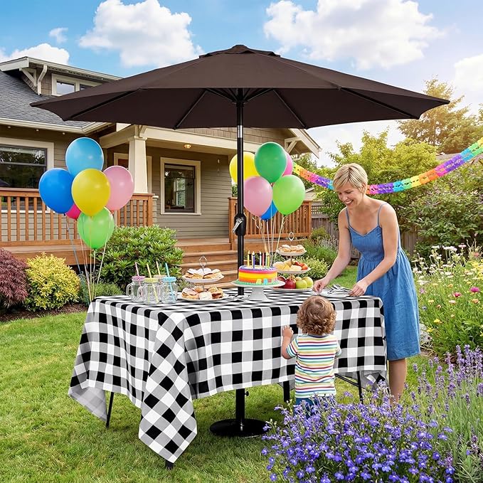 Poise3EHome Rectangle Outdoor Tablecloth with Umbrella Hole and Zipper,Black and White Gingham 104x60 Inch, SpillProof Washable Table Cloth for Spring Summer Patio Garden Poolside Picnic Camping BBQS