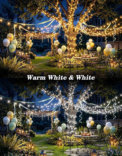 2 Pack 100LED Solar Christmas String Lights Outdoor Waterproof | Total 66FT Twinkle Lights with 8 Lighting Modes Remote for Outside Christmas Trees Decorations, Warm & Cool White