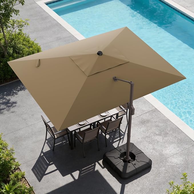 9x12 FT Cantilever Patio Umbrella, Large Rectangular Offset Outdoor Umbrella with 360° Rotation, Heavy Duty Shade Umbrella for Garden Backyard Deck Poolside Courtyard, Brown