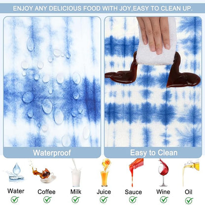 Picnic Table Cover with Bench Covers Windproof Waterproof Picnic Table Covers Camping Tablecloth with Self-Storage Bag, 72in, Blue Tie-dye