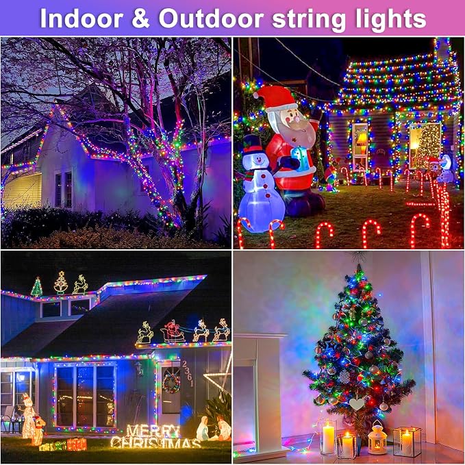 82FT 250 LED Christmas Lights Outdoor, Multicolor String Lights Indoor | Plug in Waterproof 8 Modes Clear Wire String Twinkle Lights for Bedroom Outside Patio Yard Xmas Party Holiday Decorations