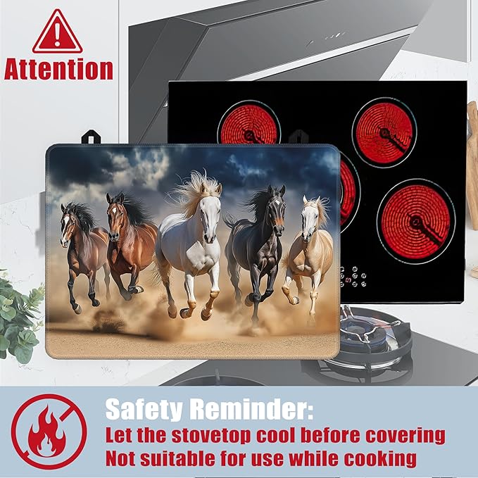 Stove Top Covers for Electric Stove,Galloping Horse Flat Top Stove Cover,Cool Animal Heat Resistant Glass Top Stove Cover Protector Anti-Slip Range Covers, 28 x 20 Inch