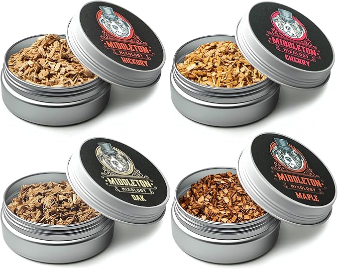 SmokeTop® 4 Pack of Wood Chips - Cocktail Smoker Chips for Old Fashioned Cocktails, Whiskey, & Bourbon - Made in The USA (Cherry, Hickory, Maple, Oak)