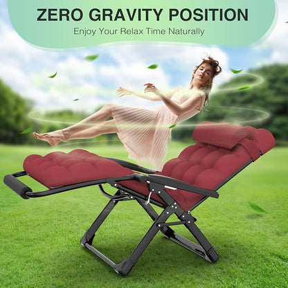 Suteck Oversized Zero Gravity Chair, 29" XL Reclining Lounge Chairs | W/Removable Cushion&Headrest, Upgraded Lock, Big Cup Holder and Footrest, Reclining Camping Chair Recliner for Indoor Outdoor