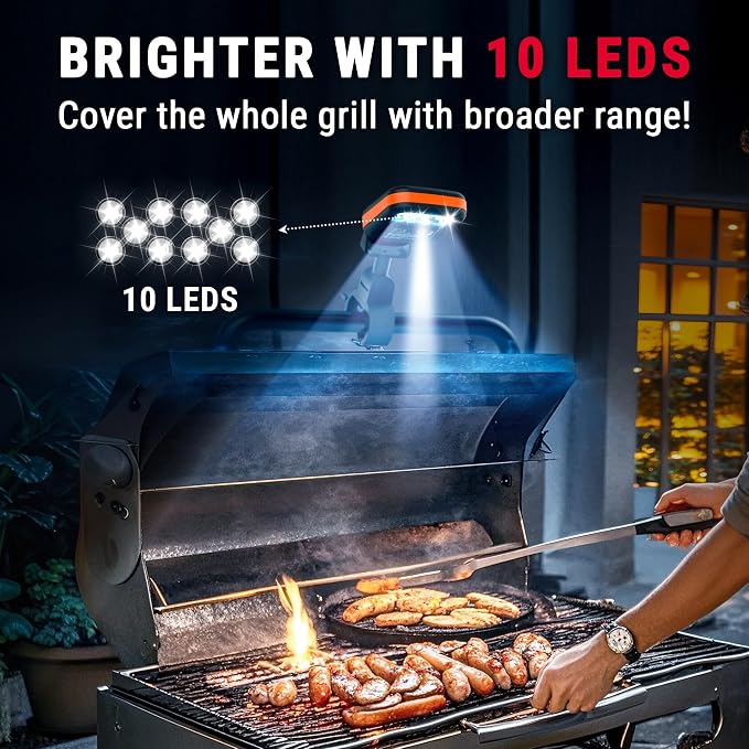 TempPro Outdoor Grill Light for BBQ with 10 LEDs & 3 Brightness | 360° Adjustable Grill Lights for Outdoor Grill, BBQ Light with Energy-Saving Button, Grill Accessories, Batteries Included