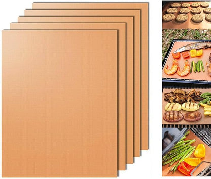Dailyart Copper Grill Mats for Outdoor Grill, Set of 5 BBQ Grilling Mats for Outdoor Reusable & Easy to Clean & Non-Stick Copper Grill Sheets - Barbecue Grill Accessories for Gas, Charcoal, Electric