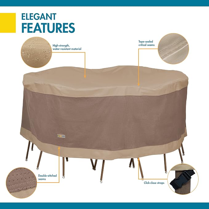 DUCKCOVERS Elegant Water-Resistant 90 Inch Round Patio Table & Chair Set Cover, Outdoor Table and Chair Cover