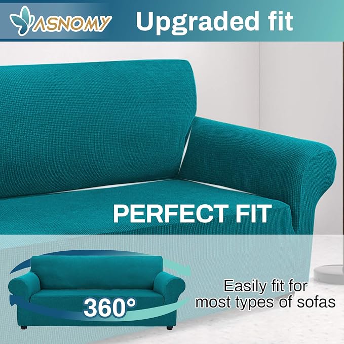 Asnomy Stretch Oversized Couch Covers for Sofa Slipcover,Peacock Blue | 1-Piece Sofa Covers Washable(94"-110") 4-Seater Furniture Protector with Non Skid Foam and Elastic Bottom for Kids, Pets