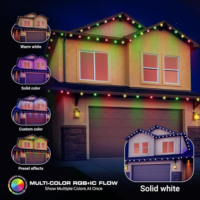Monster Smart Permanent Outdoor Lights, 100ft, 72 LED Eaves Lights, RGB+IC+WW, Weather & Water Resistant, App & Voice Control, Compatible with Alexa and Google, for Patios, Gardens & Year-Round Use