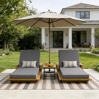 Merax Patio Chaise Lounge Set of 2, Acacia Wood Outdoor Reclining Chairs with 4-Position Adjustable Backrest, 2-Piece Sunbathing Recliner & 4" Thick Triple-fold Cushion for Poolside, Garden, Dark Gray