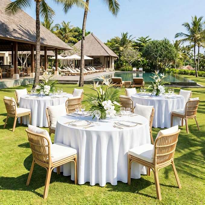 8 Pack White Round Tablecloth 120 Inch | For 4Ft-7Ft Round Table, Wrinkle Resistant Table Cloth, Washable Polyester Fabric, For Wedding Party Banquet Buffet Camping