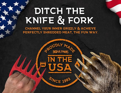 Bear Paws Meat Claws - The Original BBQ Meat Shredder Claws for Pulled Pork, USA Made - Easily Lift, Shred, Pull and Serve Pork, Chicken, Brisket and Turkey - Valentine’s Day Gifts for Men (Red)