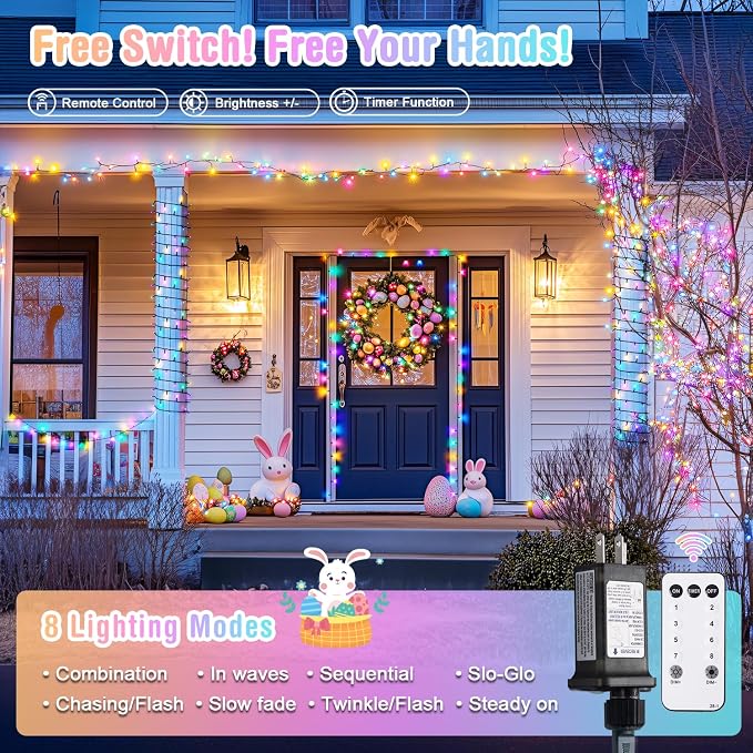 JMEXSUSS 400 LED Easter Christmas Lights Plug in | 132ft Multicolor Christmas Tree Lights with Remote, Colorful String Lights for Bedroom Tree Room Party Easter Decorations