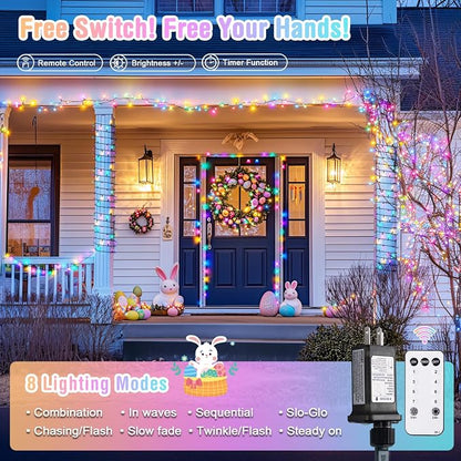 JMEXSUSS 400 LED Easter Christmas Lights Plug in | 132ft Multicolor Christmas Tree Lights with Remote, Colorful String Lights for Bedroom Tree Room Party Easter Decorations