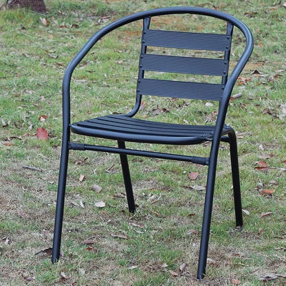 Indoor Outdoor Set of 4 Black Restaurant Metal Aluminum Slat Stack Chairs Lightweight