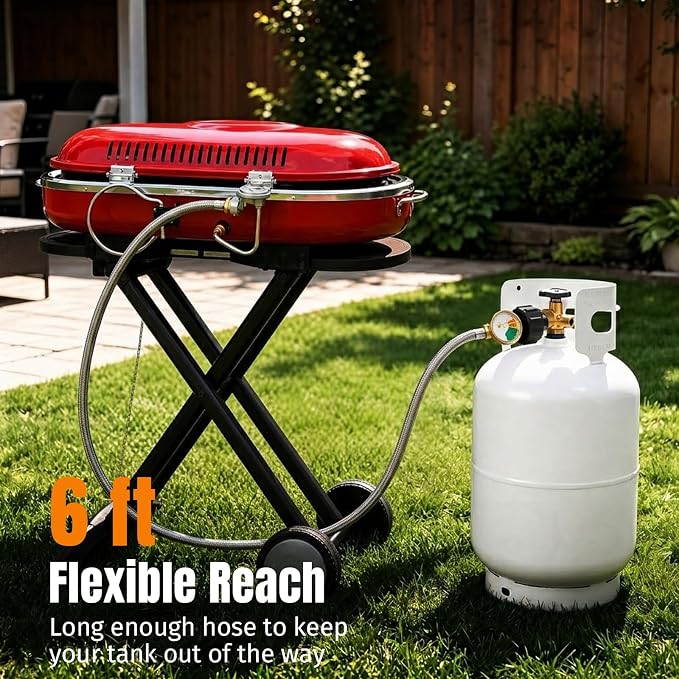 SHINESTAR 6ft Propane Hose Adapter 1lb to 20lb with Gauge- Propane Tank Adapters 1 lb to 20 lb Converter,5-40lb Propane Hose Adapter for Blackstone Griddle/Weber Q Grill/Coleman Stove/Buddy Heater