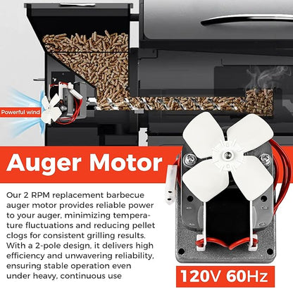 Fit For Traeger and Pit Boss Wood Pellet Grill Parts Replacement Kit include 2.0 RPM Auger Motor,Induction Fan Kit,Power Cord,Fire Burn Pot and Hot Rod Ignitor By Romalon