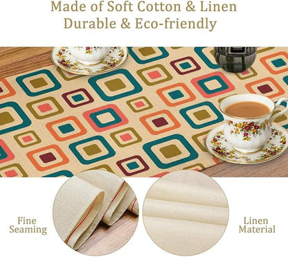 Mid Century Table Runner，Aesthetic Mid Century Retro Decorative 50`s, 90's, 90's Style Vintage Moder for Kitchen Dining Modern Tables Decor 13x90Inch