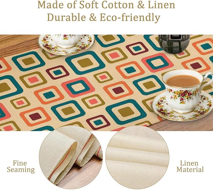 Mid Century Table Runner，Aesthetic Mid Century Retro Decorative 50`s, 70's, 70's Style Vintage Moder for Kitchen Dining Modern Tables Decor 13x70Inch