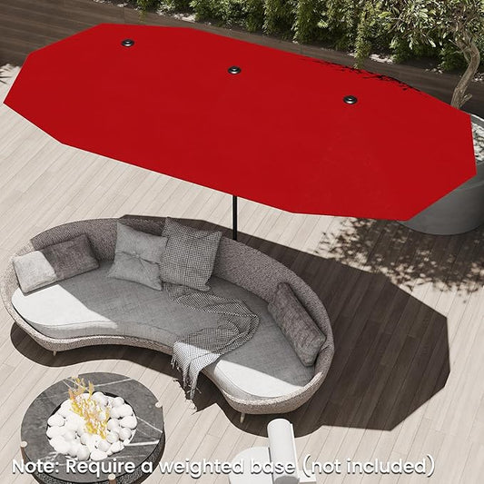 Tangkula 13 FT Large Patio Umbrella, Outdoor Double-Sided Table Market Umbrella w/Crank Handle, 12 Heavy-Duty Ribs, Sun-Protective Rectangular Twin Parasol for Garden Deck Lawn Poolside (Burgundy)