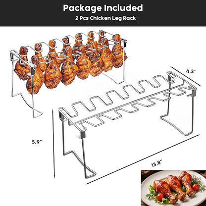 auisea Chicken Leg Rack for Grill 14 Slots - 2-Piece Set Professional Grade Stainless Steel Chicken Drumstick Holder- Metal Chicken Leg Rack for Smoker Oven BBQ
