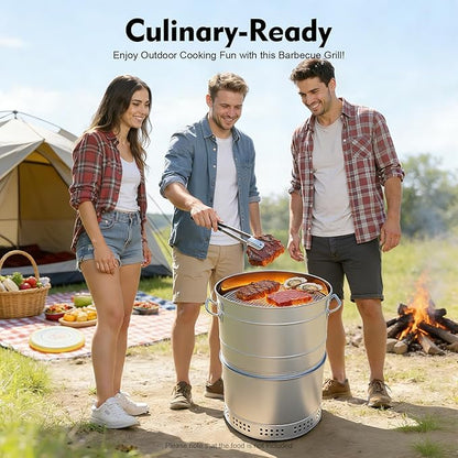 Portable Charcoal Grills, Stainless Steel Large BBQ Grill Barrel, 360° Smokeless Charcoal Grill for Outdoor Camping, Parties, Backyard BBQs, and Travel(50* Skewers)
