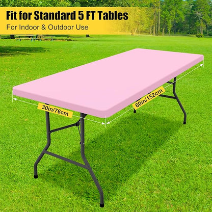 Smiry Rectangle Tablecloth, Elastic Fitted Flannel Backed Vinyl Tablecloths for 5ft Folding Tables, Waterproof Wipeable Table Covers for Valentine's Day, Outdoor, Picnic and Camping (Pink, 30"x60")