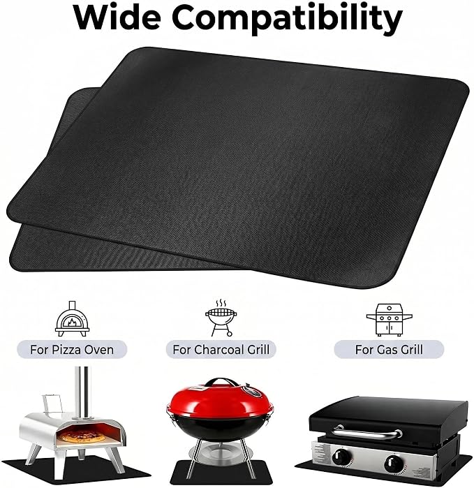 UBeesize 30 x 24 Inch 3-Layer Under Grill Mat For Outdoor Grill, Fireproof Double-Sided Silicone Coated Fire Pit Mat, Waterproof Oil-Proof Stain-Proof BBQ Protector for Decks, Patios，Grass & Fireplace