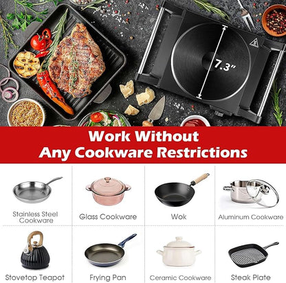 Hot Plate, Techwood Electric Stove for Cooking, 1500W Countertop Single Burner with Adjustable Temperature and Handles, 7.3” Cooktop for RV/Home/Camp, Compatible for All Cookwares Black