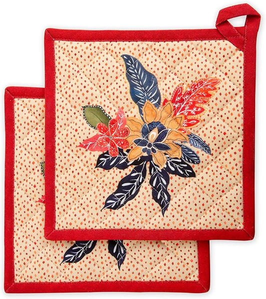 Maison d' Hermine Pot Holders 100% Cotton Potholders (8" x 8", Pack of 2) | Heat Resistant Hot Pads with Loop BBQ Cooking Baking Hotel Kitchen Handling Hot Pans Thanksgiving Christmas - Kalahari