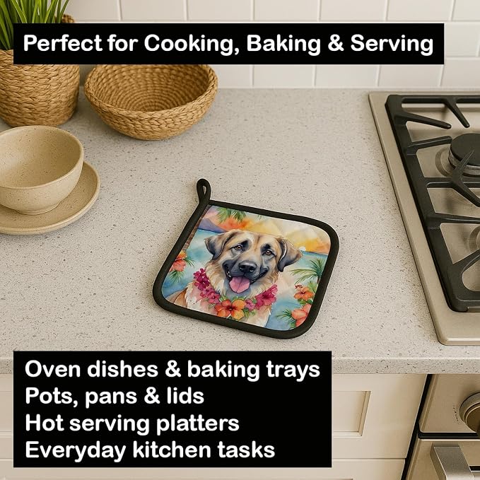 Caroline's Treasures Anatolian Shepherd Luau Pair of Pot Holders Kitchen Heat Resistant Pot Holders Sets Oven Hot Pads for Cooking Baking BBQ, 7 1/2 x 7 1/2