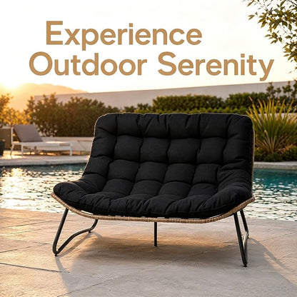 Outdoor Loveseat 2-Seat Wicker Rattan Boho Patio Sofa Black 1PC | 53"x36"x30", 13" seat height. 4" thick cushions, 1000lb cap. All-weather PE rattan, rust-proof frame. Black, 1PC.