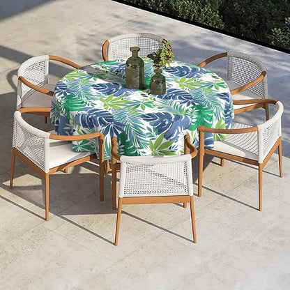 Outdoor/Indoor Round Tablecloth with Umbrella Hole Zipper, Decorative Circular Table Cover for Home Garden, 60 Inch, Islamorada Blue Green