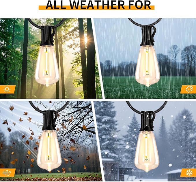 50FT Solar String Lights Outdoor Waterproof, 15+2 Shatterproof with Edison Bulbs,Solar Powered Outdoor Lights with Remote, LED String SolarLights for Garden, Backyard, Parties