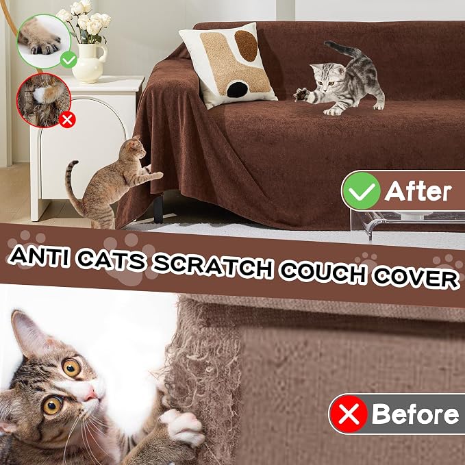 MEETSKY Couch Cover for 3 Cushion Cat Scratch Proof Couch Protector Washable Sofa Covers Sectional Couch Covers for Dogs Soft L Shape Sofa Slipcover for Pets Kids, 91" x 134", Chocolate