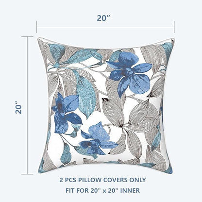LVTXIII Outdoor/Indoor Pillow Covers, Patio Fade Resistant Throw Pillow Covers ONLY, Waterproof Farmhouse Accent Cushion Cases for Sofa Patio Couch Decoration 20"x20" Set of 2, Clemens Noir Blue