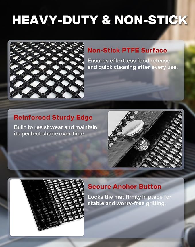 Mesh Grill Bags for Outdoor Grill – Reusable PTFE Non-Stick Grilling Pouch for Easy Cleanup, Grilling Bags for Vegetables, Fish & Smoker Accessories – Dishwasher Safe, 2Pcs