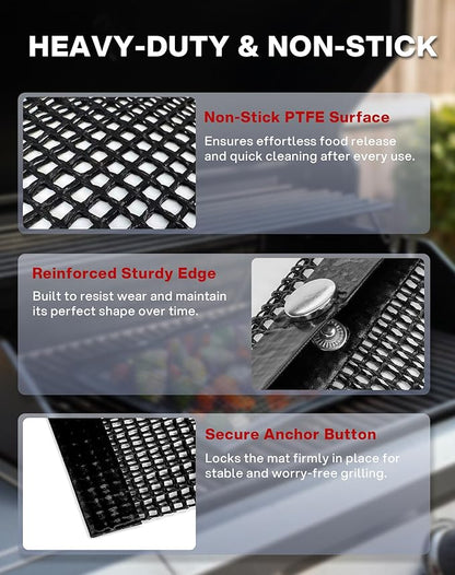 Mesh Grill Bags for Outdoor Grill – Reusable PTFE Non-Stick Grilling Pouch for Easy Cleanup, Grilling Bags for Vegetables, Fish & Smoker Accessories – Dishwasher Safe, 2Pcs