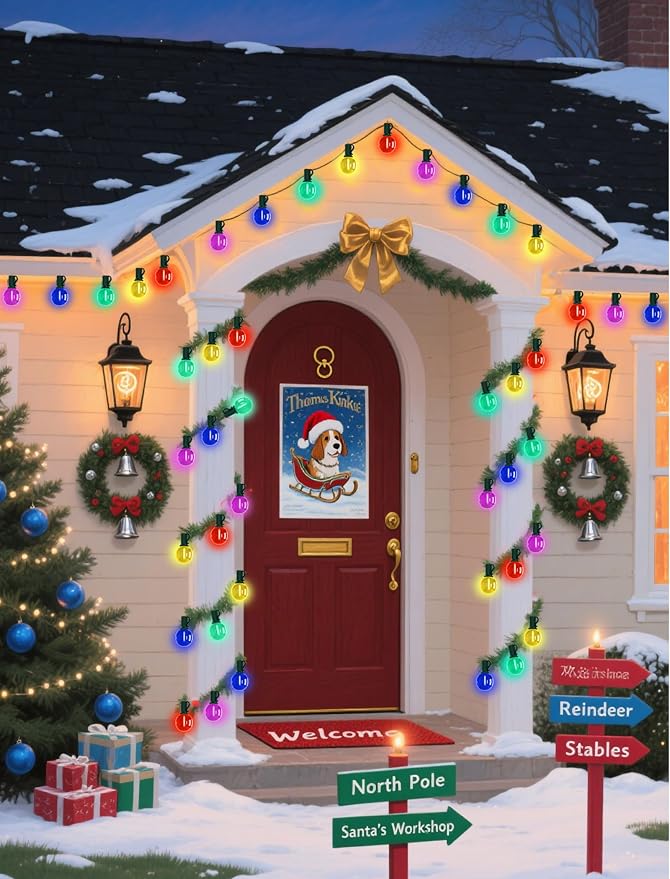 G40 LED Globe Christmas String Lights, 50Ft Multicolor Christmas Decorations Lights Shatterproof with 27 LED Colorful Bulbs, Hanging Patio Lights for Backyard Porch Xmas Tree Party Roofline Garden