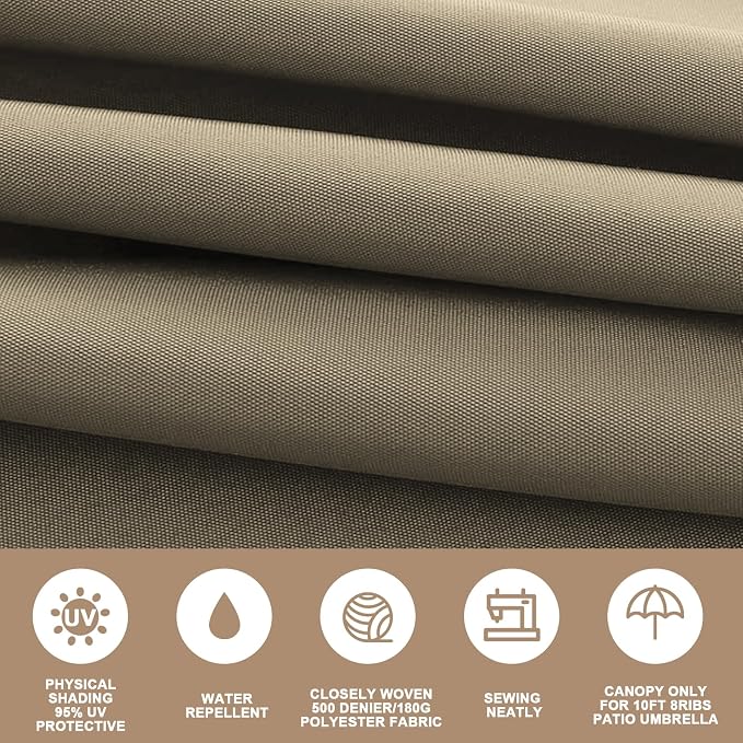 10ft Patio Umbrella Replacement Canopy for 8 ribs, Fits Hanging Offset Cantilever Market Outdoor Patio Shades，Canopy Only