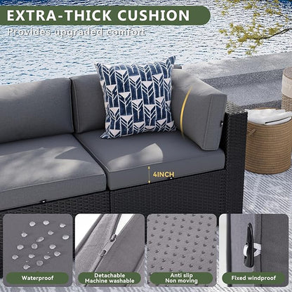 Aoxun 15 Piece Patio Furniture Set with 44” Fire Pit Table Rattan Patio Sectional Sofa Set Outdoor Seating Furniture with Thickened Cushion, Grey