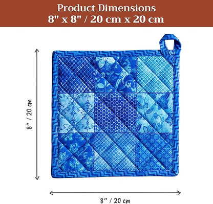 Maison d' Hermine Pot Holders 100% Cotton Heat Resistant Potholders 8" x 8" Hot Pads with Loop BBQ Cooking Baking Hotel Farmhouse Kitchen Handling Hot Pans Spring Summer (Pack of 1, Indigo Love)