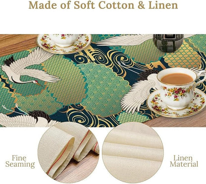 Asian Crane Table Runner Oriental Vintage Japanese Chinese Traditional Bird Clouds Dinner Runner for Farmhouse Kitchen Dinner Table Party Decor 13x70in